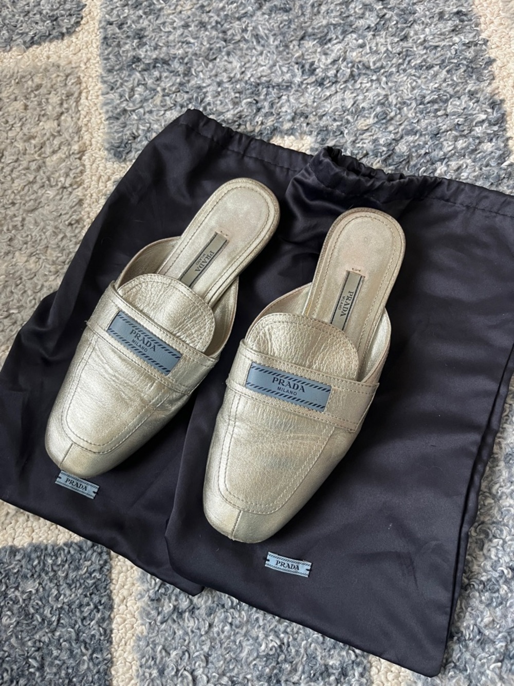 Prada Metallic Leather Mules